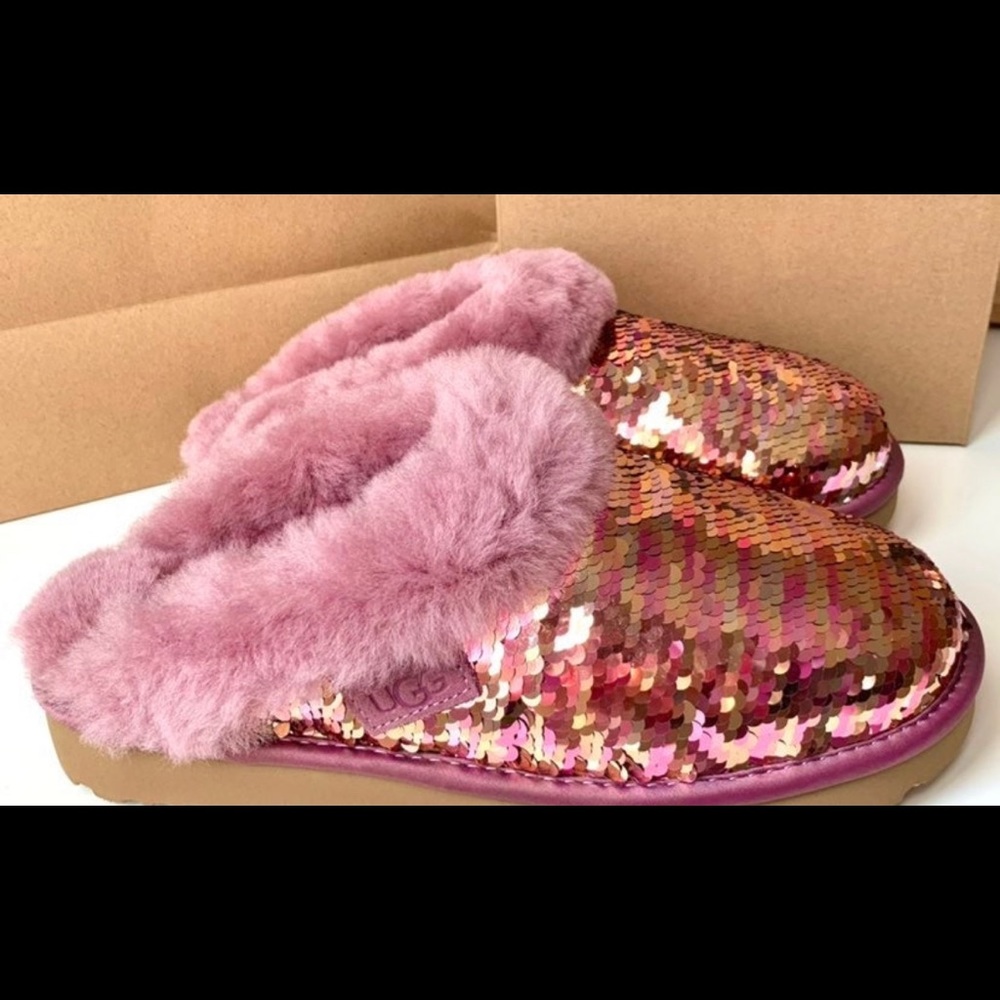UGG Cluggette Pink Sequin Slippers